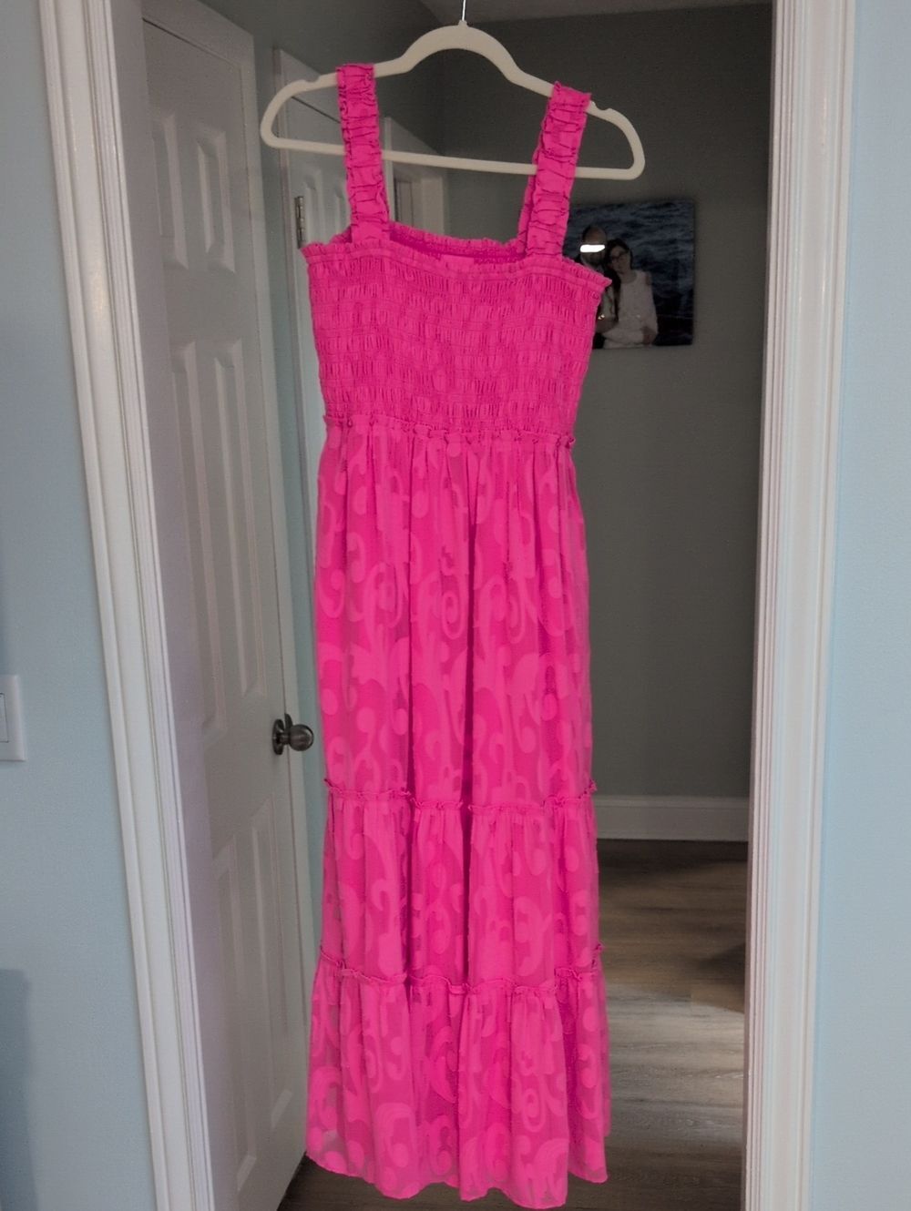 Lilly Pulitzer Hadly Crepe Swirl Hot Pink Smocked Maxi Dress